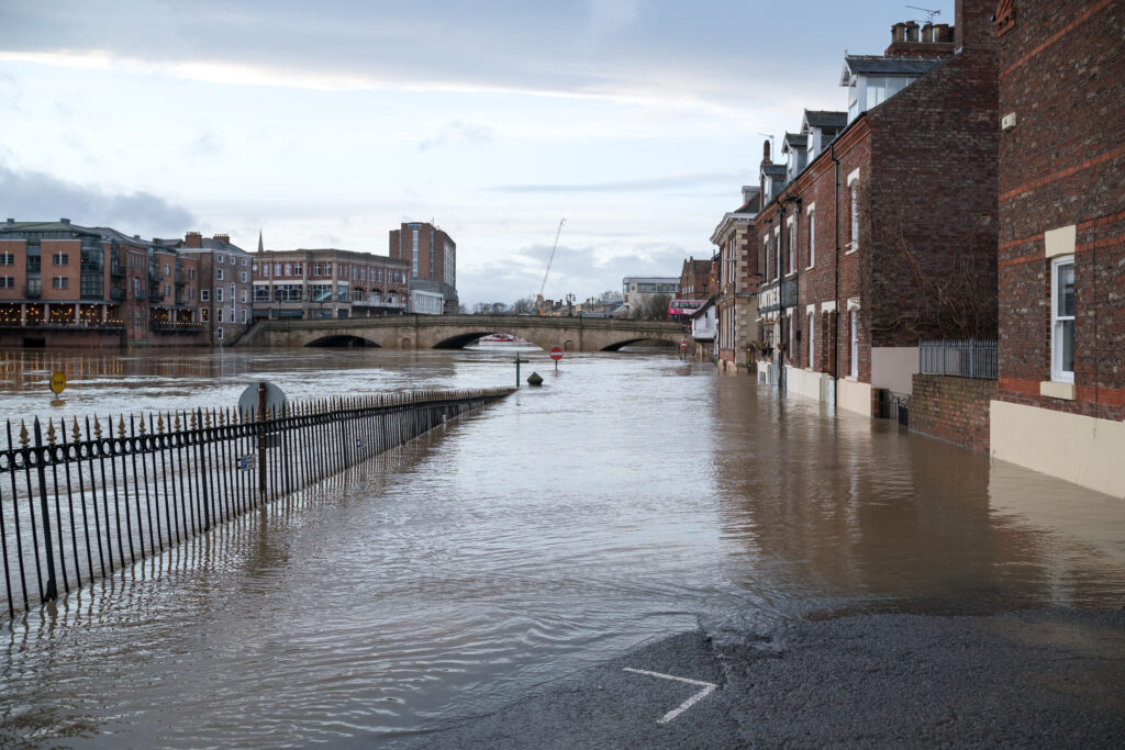 river flood york, north yorkshire. flood zone 3 uk